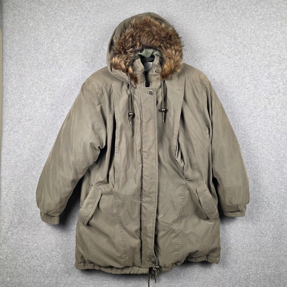 Vintage John Weitz Coat Mens Medium‎ Green Down Parka Fur Trim Hood 80s Winter